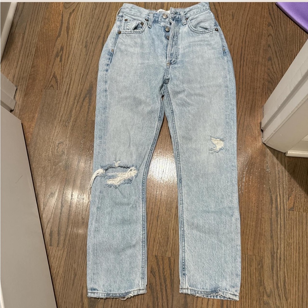 Agolde High Rise Light Blue Distressed Jeans